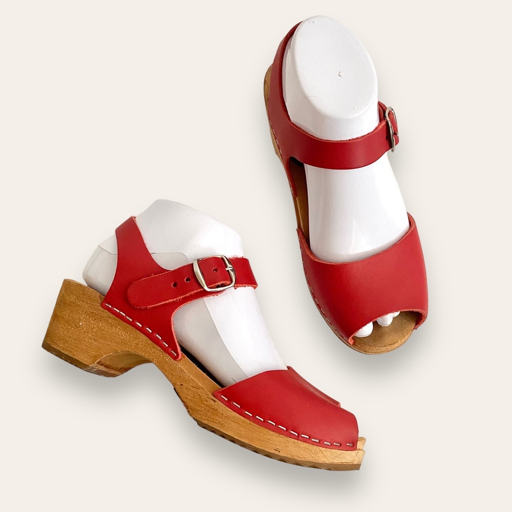 MIA Swedish Wooden Leather Clog Platform Sandals SZ 36 5.5 US